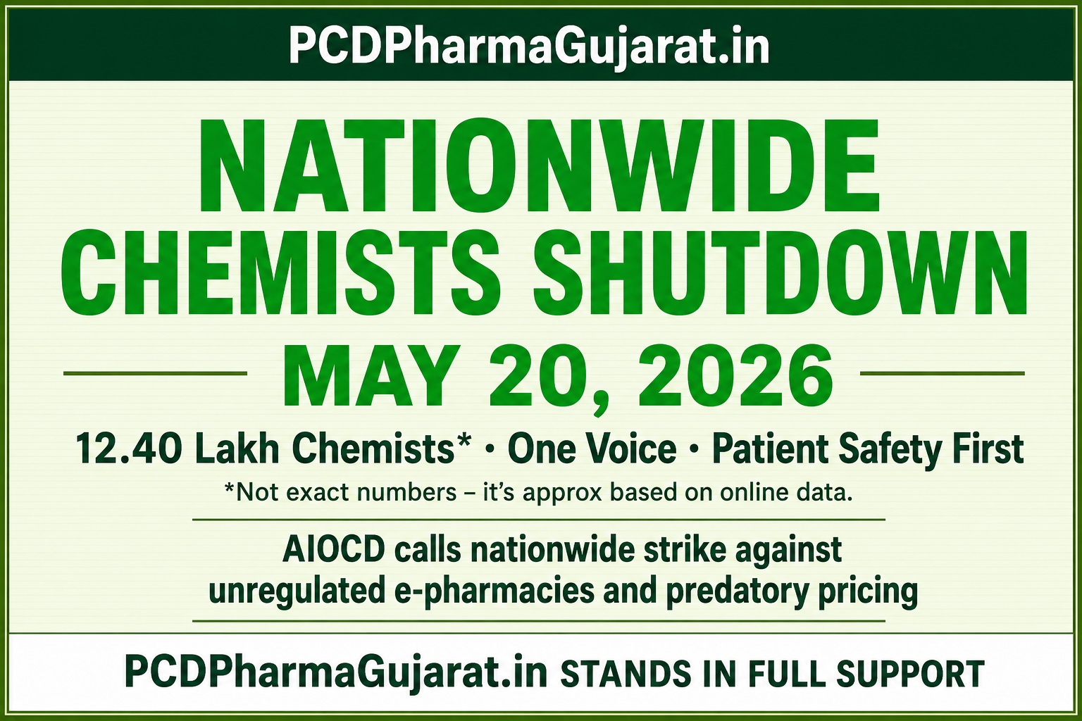 Nationwide Chemists Shutdown on May 20